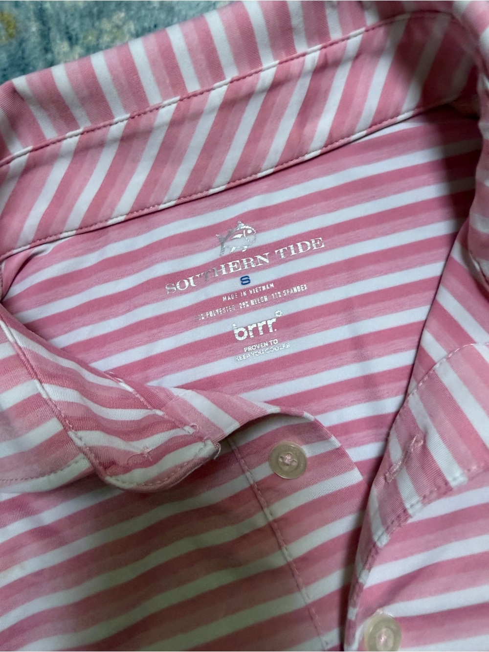 Men’s Southern Tide Brrr-eeze Driver Caravel Stripe Performance Golf Polo - Picture 4 of 5